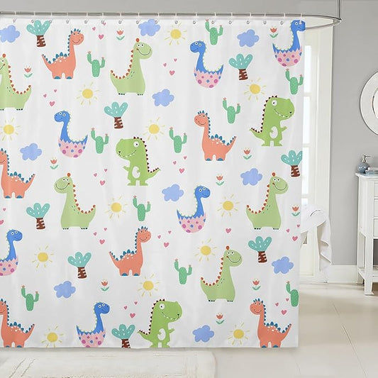 Feelyou Dinosaur Bath Curtain Cute Dinosaur Kids Boys Girls Shower Curtain Cartoon Dinosaur Bathroom Shower Curtain Set Dinosaur Print Kids Bathroom Accessories 72"x78"