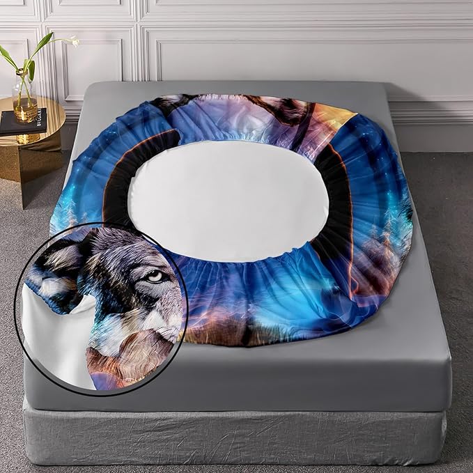 AILONEN Wolf Fitted Sheet Set Twin Size, Winter Forest Wildlife Bedding Set Wolf Sheet Set for Boys Teen Kids,Safari Wolf Printed Bed Sheet Set Wolf Fitted Sheet with 2 Pillowcases,3 Pieces