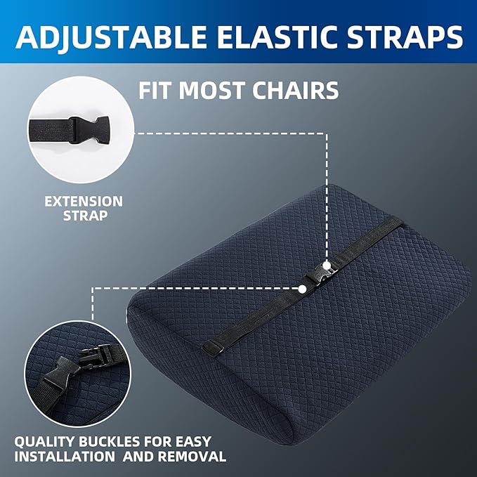MABOZOO Memory Foam Back Support Cushion for Recliner Chair,Lumbar Support Pillow for Elderly,Extra Large Lumbar Support Pillow with Extension Straps,Navy Blue