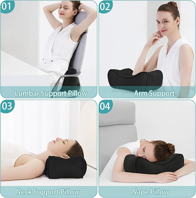 Lumbar Support Pillow for Office Chairs, Back Support Pillow for Lower Back Pain Relief, Soft & Good Support Corduroy Desk Lumbar Cushion, 14.9"x9"x5.5", Small (Black)