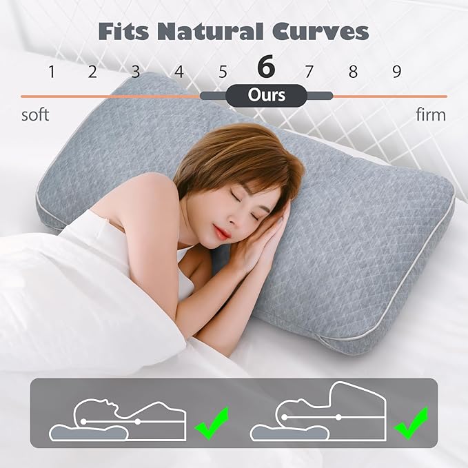 Washable Pillow for Neck Pain Relief, 4.7 Inch Breathable Pillows with PP Tube, Ajustable Neck Pillows for Pain Relief Sleeping, Support Pillows for Side, Back & Stomach Sleepers