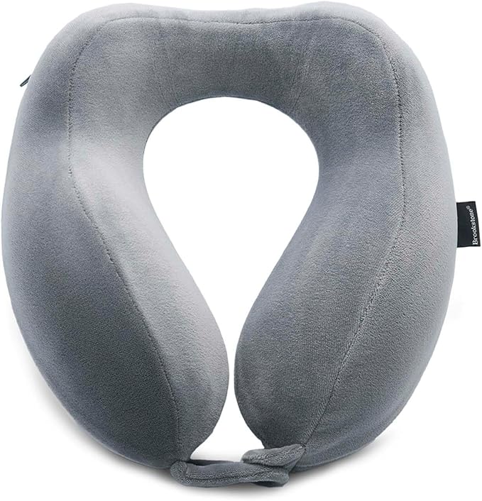 Brookstone Contoured Memory Foam Head and Neck Travel Pillow Ergonomic and Lightweight, Dark Grey
