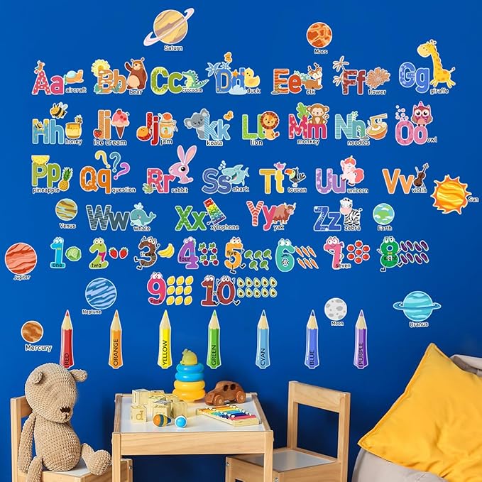 Kids Wall Decals, Alphabet Letters and Numbers Stickers for Kids Room, Nursery, Bedroom, Playroom