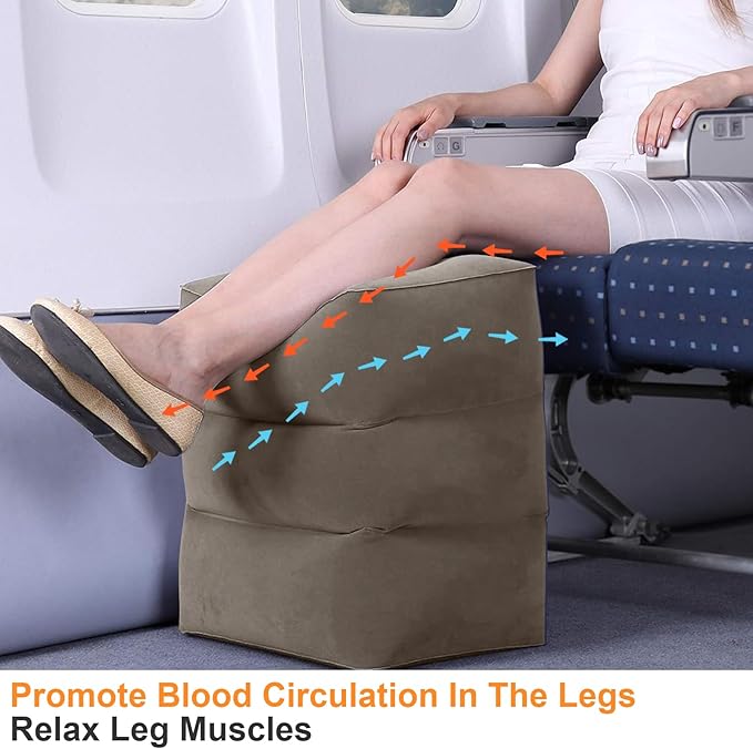 Inflatable Travel Foot Rest Pillow Adjustable 3 Layers Height Leg Rest Pillow Kids Airplane Travel Pillow with Inflatable Bag Airplane Bed for Toddler Car Seat Footrest for Airplane Home Office - Grey