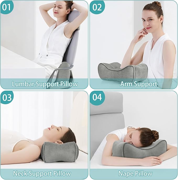 Lumbar Support Pillow for Office Chairs, Back Support Pillow for Lower Back Pain Relief, Soft & Good Support Corduroy Desk Lumbar Cushion, 14.9"x9"x5.5", Small (Grey)