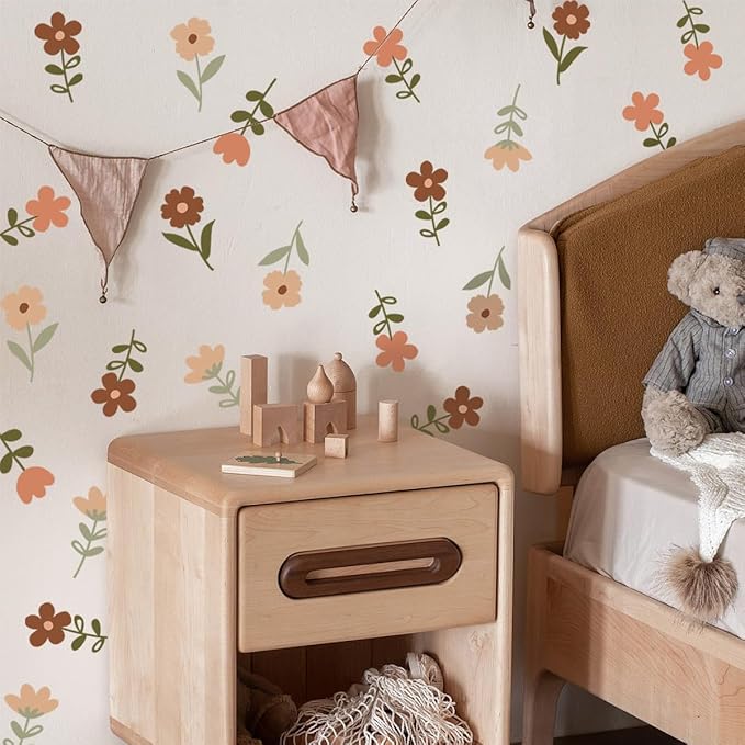 72pcs Flowers Wall Decals,Boho Flowers Wall Stickers,Wildflower Grass Wall Stickers,Removable Floral Wall Murals Peel and Stick Colorful Flower Wall Decor,Girls Bedroom Living Room Kitchen Wall Decor