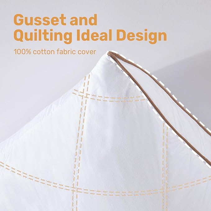 UNIKOME Natural Goose Feathers and Down Pillow - Standard Size Set of 2, Medium Firm Pillow with 100% Cotton Cover,Gussted & Quilting Design Hotel Collection Bed Pillows for Back,Stomach,Side Sleeping