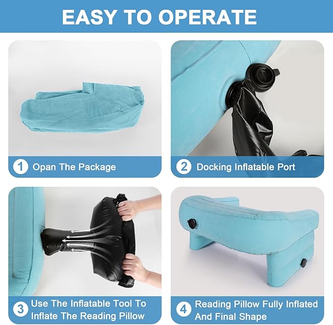 cjc Reading Pillow for Gaming, Memory Foam Gaming Pillow for Lap with Coaster, Hight Adjustable Lap Desk Pillow for Reading, Working, Crocheting or Sitting in Bed Floor Sofa (Blue)