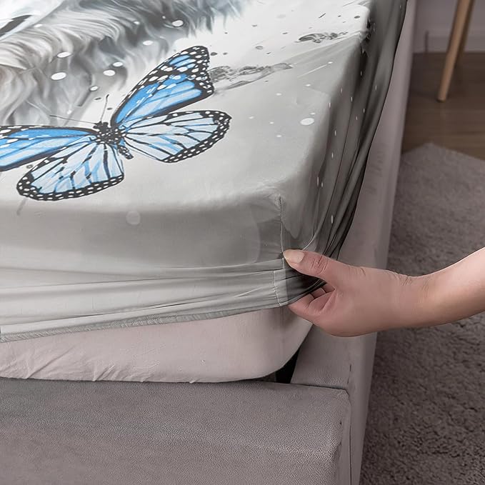 AILONEN Wolf Fitted Sheet Set Full Size Tie Dye Wolf Sheet Set for Boys Girls,Animal Wolf Wildlife Bed Sheet with 2 Pillowcases,3 Pieces Watercolor Wolf Print Bed Sheet Set