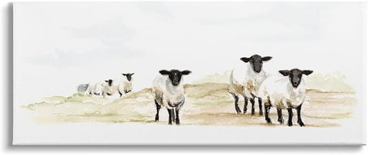 Stupell Industries Sheep Farm Flock Children's Nursery Watercolor Painting Canvas Wall Art, 48 x 20, Tan