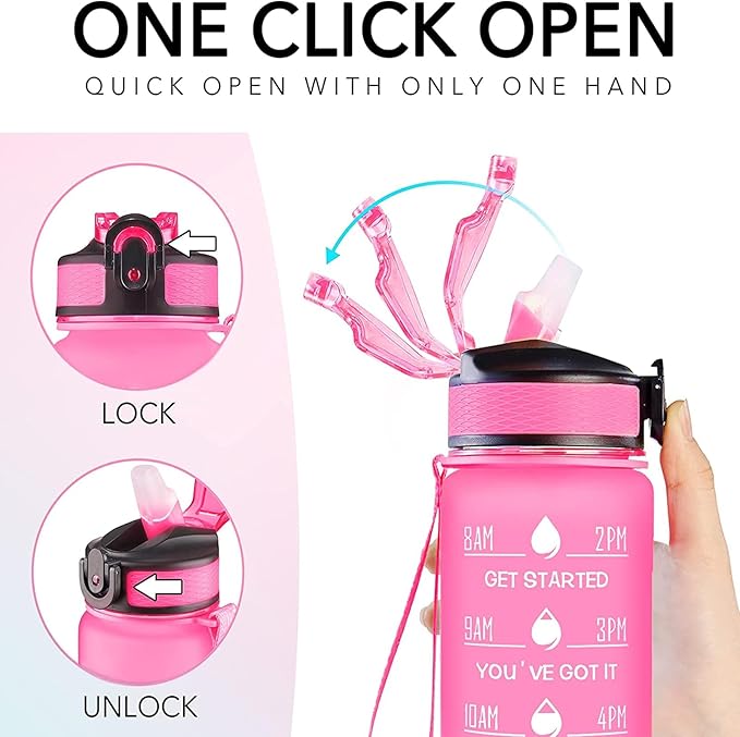 Husky Dog 32 oz Water Bottle with Times Marker to Drink and Straw, Carrying Strap, Leakproof Tritan BPA-Free, Ensure You Drink Enough Water for Fitness, Gym, Camping, Outdoor Sports