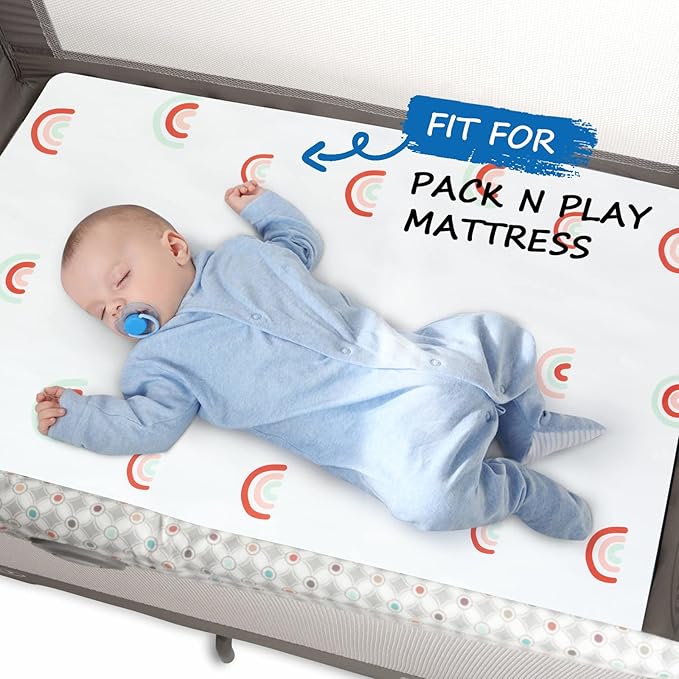 Pack n Play Sheets 2 Pack (27"x 39"x 5") Rainbow Mini Crib Sheets for Baby Girls Boys, Portable Playard Sheet, Ultra Soft Microfiber Pack n Play Mattress Sheet Cover