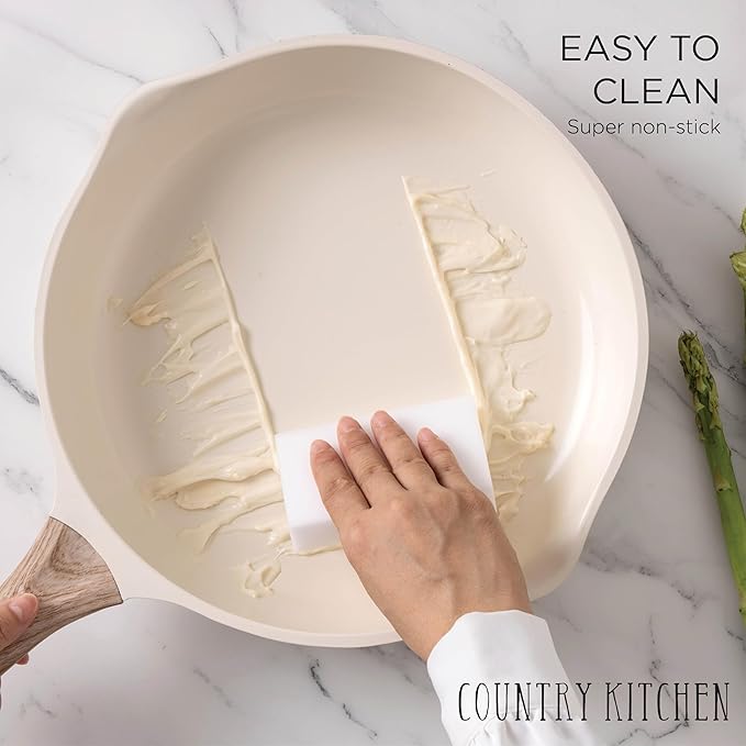 Country Kitchen Pots and Pans Set Nonstick, Cast Aluminum Kitchen Cookware Set with Utensils, 14 Pcs Non Stick Cooking Set w/Frying Pans & Saucepans