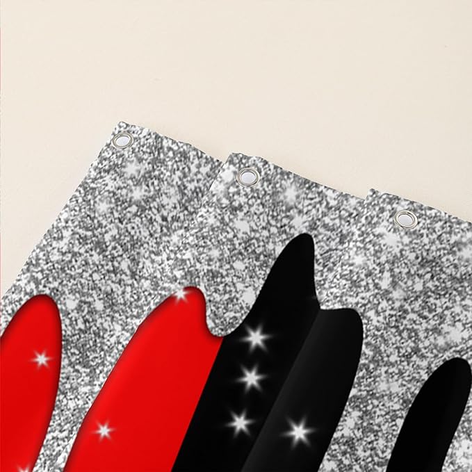 AILONEN Mr Mrs Black and Red Shower Curtain,Love Hearts Pattern Mr Right Mrs Always Right Theme Bath Curtain,Modern Print Decoration Waterproof Shower Curtain with 12 Plastic Hooks, 72" W*78" H