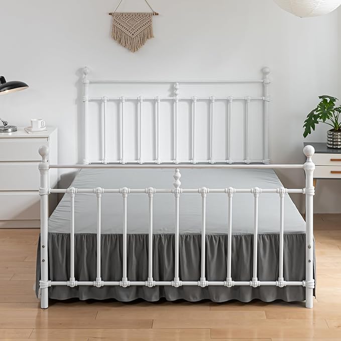 Bed Skirt Queen Size Ruffled Bed Skirts with Split Corners, 14 Inch Drop Dust Ruffle Bed Skirt with Platform, Gray