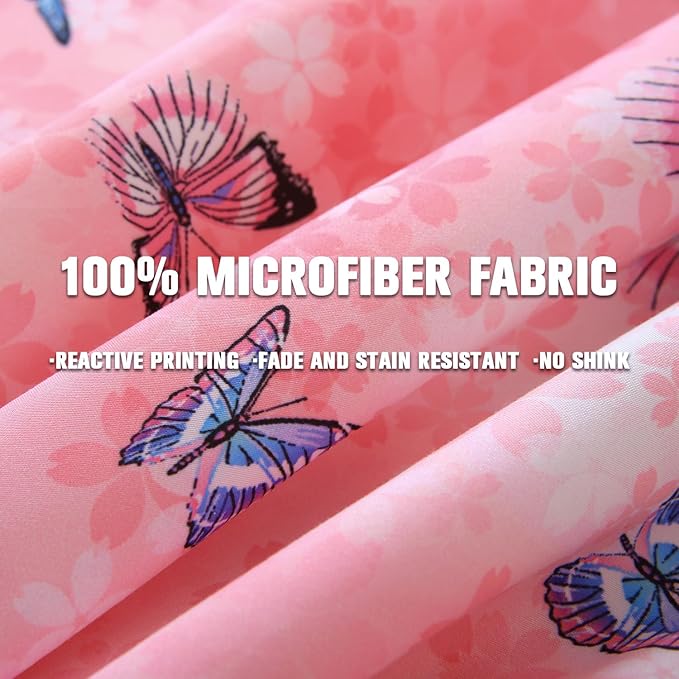 JQinHome 8 Piece Butterfly Comforter Set Full, 3D Pink Flower Printed Butterfly Bedding Set,All Season Microfiber Butterfly Theme Home Decor Bedding for Girls with Sheet Sets(Pink)