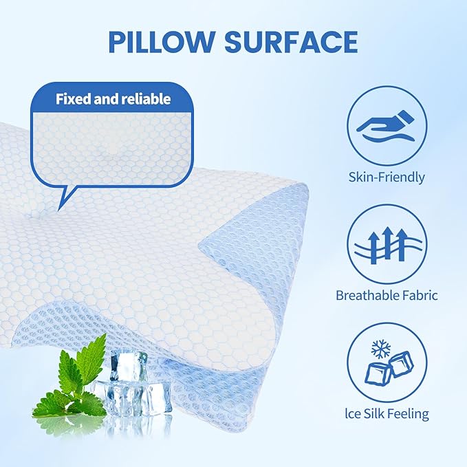 Contour Memory Foam Sleeping Pillows, Bed Pillow for Neck and Shoulder Pain, 2 in 1 Ergonomic Neck Cervical Pillow - for Side,Back,Stomach Sleepers - Neck Pain Relief