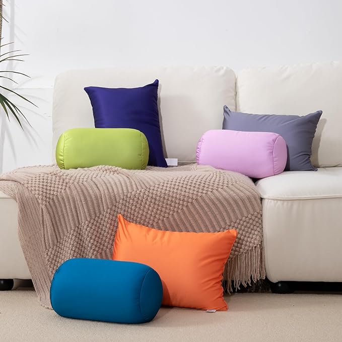 Microbead Body Pillow, Tube Microbead Bolster Bean Smooth Cool Pillow Neck Cervical Roll Pillow for Sleeping 7 x 12Inch Throw Travel Pillow(Maya Blue)