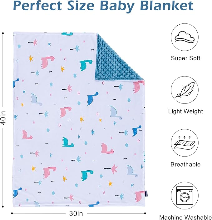 Baby Blanket for Boys Girls Super Soft Blanket,Fluffy Warm Lightweight Baby Receiving Blankets,Double Layer with Dotted Backing for Toddler Nursery (Dinosaur, 30 * 40inch)