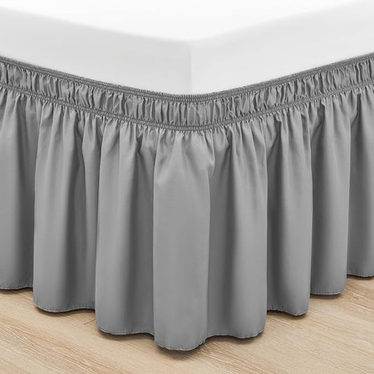 RIMELA Bed Skirt King Size Light Grey Bed Skirt 12 Inch Drop, Wrap Around Elastic Adjustable Bedskirt, Dust Ruffle for Bed Frame & Box Spring Soft Durable Fabric Machine Washable Easy to Install