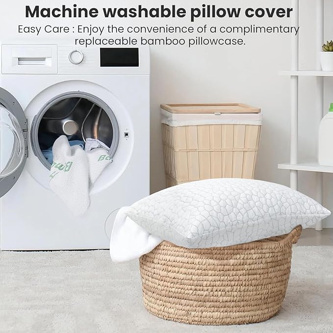 Shredded Memory Foam Pillows for Sleeping Cooling Pillows for Side Sleeper Support Adjustable Bed Pillow with 2 Extra Fill Standard Pillow