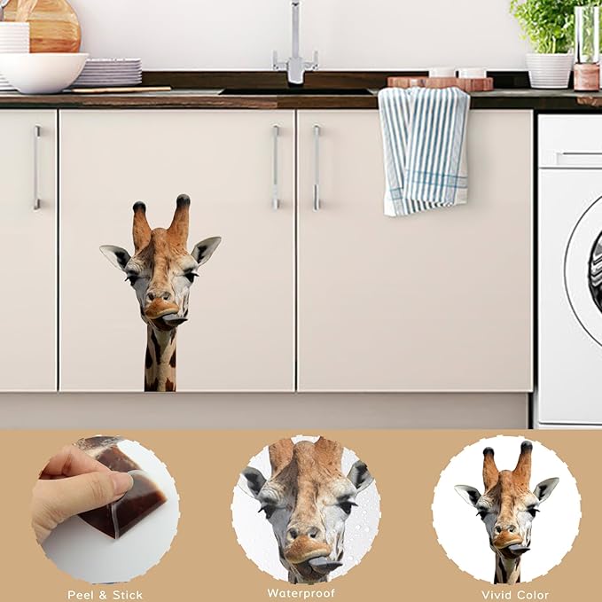 Funny Giraffe Wall Decal Peel and Stick Removable Cute Giraffe Face Wall Clings Funny Sticker Gift for Friends Kids Room Wall Funny Window Decor Fridge Closet Stickers
