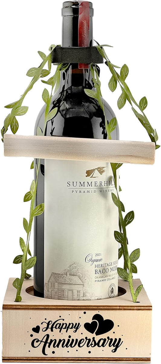 Personalized Wine Gift Box - Engraved & Blank Options for Birthdays, Anniversaries, Holidays, Housewarming - Leaf Design (Leaf, Happy Anniversary)