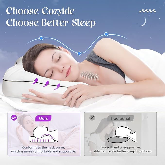 cozyide Cervical Neck Pillow with Removable Pillowcase, Memory Foam Bed Pillows for Neck and Shoulder Support, Ergonomic Neck Support Pillow for Side, Back and Stomach Sleepers, 26" L x 17" W