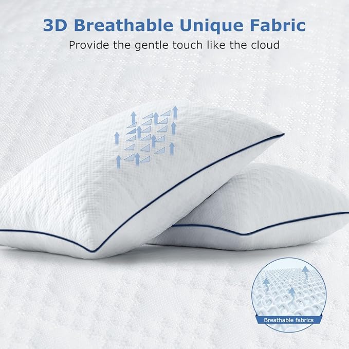 Cooling Bed Pillows Queen Size Set of 2 for Sleeping, Adjustable Shredded Memory Foam Pillows for Side Back Stomach Sleepers - Luxury Gel Pillows Hotel Pillows with Washable Removable Cover