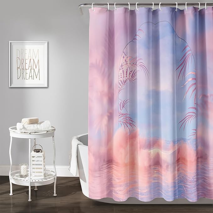 AILONEN Pink Wonderland Shower Curtain,Blue and Pink Sweet Bathroom Shower Curtain for Girls Kids Teens, 72" W*78" H Dream Sky Theme Shower Curtain Sets for Bathroom