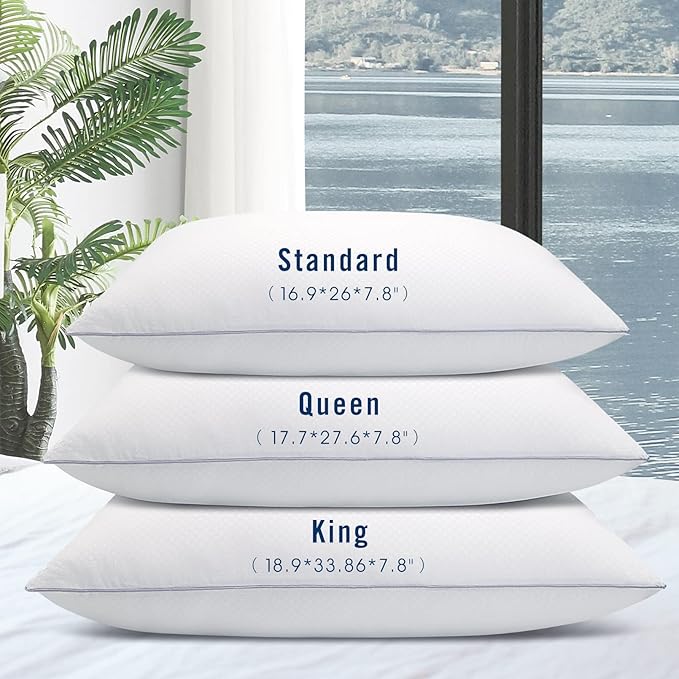 Bed Pillows for Sleeping 2 Pack, King Size Pillows Set of 2,Down Alternative Filling, Pillow for Back, Stomach or Side Sleepers Grey