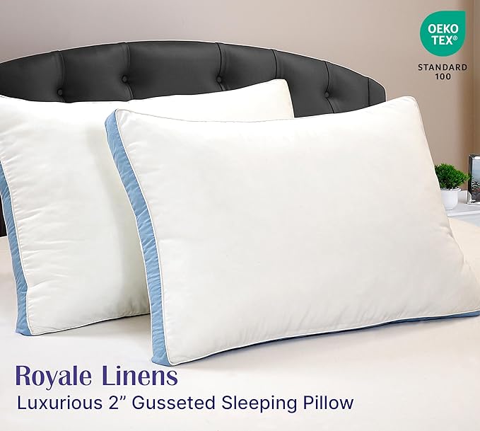 ROYALE LINENS Pillows Queen Size Set of 2 -Bed Pillows for Sleeping -Cooling Pillow for Back, Stomach or Side Sleepers -Down Alternative Queen Gusseted Pillows -Hotel Quality (20x30 Inches, Pack of 2)