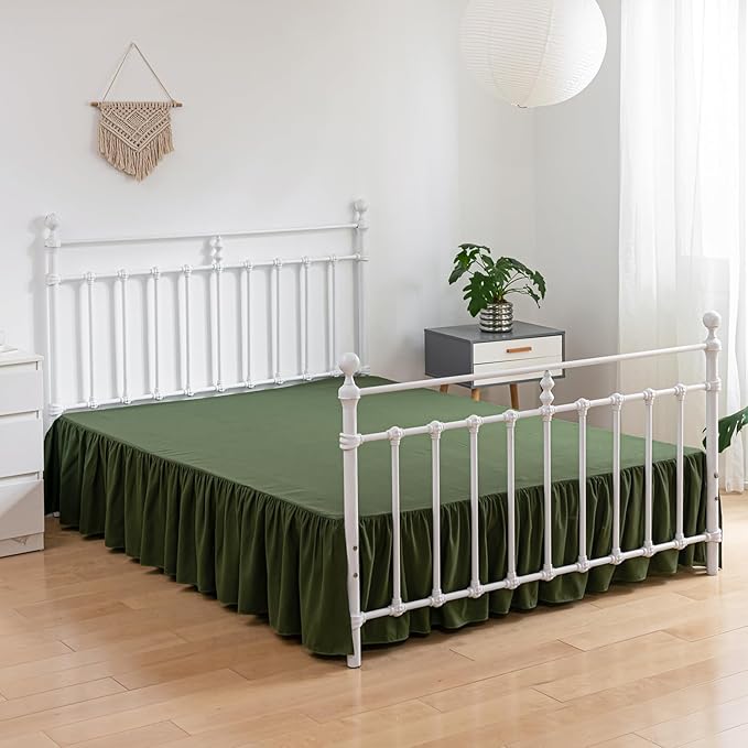 Bed Skirt Twin Size Ruffled Bed Skirt with Split Corners, 16 Inch Drop Dust Ruffle Bed Skirt with Platform, Green, Twin - 16" Drop