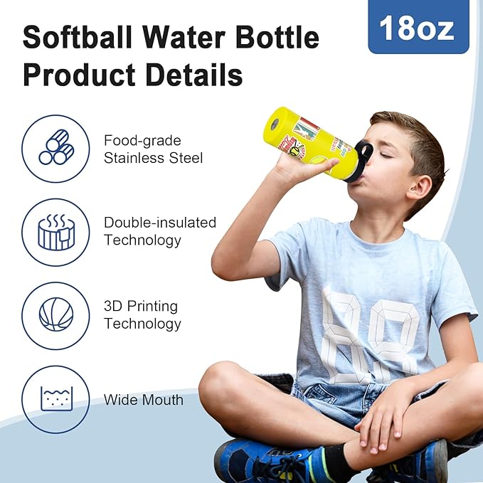 Softball Gifts for Girls,Softball Water Bottle and 50PCS Stickers Accessories Stuff for Player Lovers(18OZ)