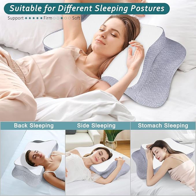 Cervical Neck Pillow for Pain Relief Sleeping, Contour Memory Foam Pillows, Ergonomic Side Sleeper Pillows for Adults, Cooling Orthopedic Neck Support Pillow for Back Stomach Sleepers