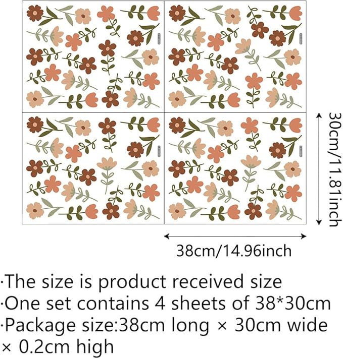 72pcs Flowers Wall Decals,Boho Flowers Wall Stickers,Wildflower Grass Wall Stickers,Removable Floral Wall Murals Peel and Stick Colorful Flower Wall Decor,Girls Bedroom Living Room Kitchen Wall Decor