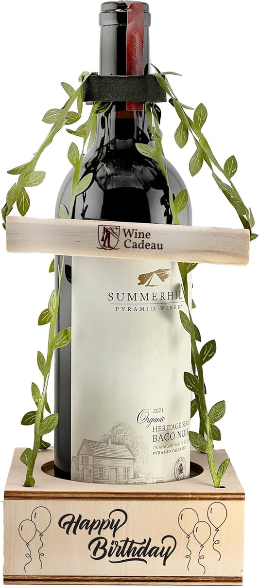 Personalized Wine Gift Box - Engraved & Blank Options for Birthdays, Anniversaries, Holidays, Housewarming - Leaf Design (Leaf, Happy Birthday)