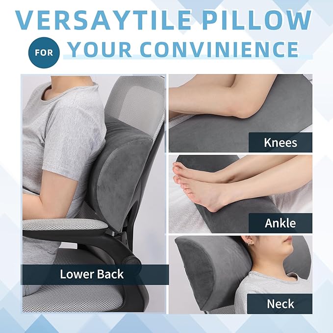 Under Knee and Leg Pillow for Back Sleeping - Half Moon Bolster Pillow for Lower Back and Head, Semi Roll Round Lumbar Support Pillow for Side, Back, Stomach Sleepers (Darkgrey)