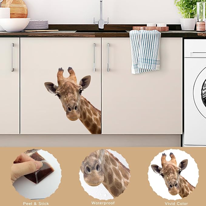 Cute Giraffe Wall Decal Peel and Stick Vinyl Safari Decal Funny Giraffe Sticker Funny Gift for Friends Kids Room Wall Funny Window Decor Fridge Closet Sticker