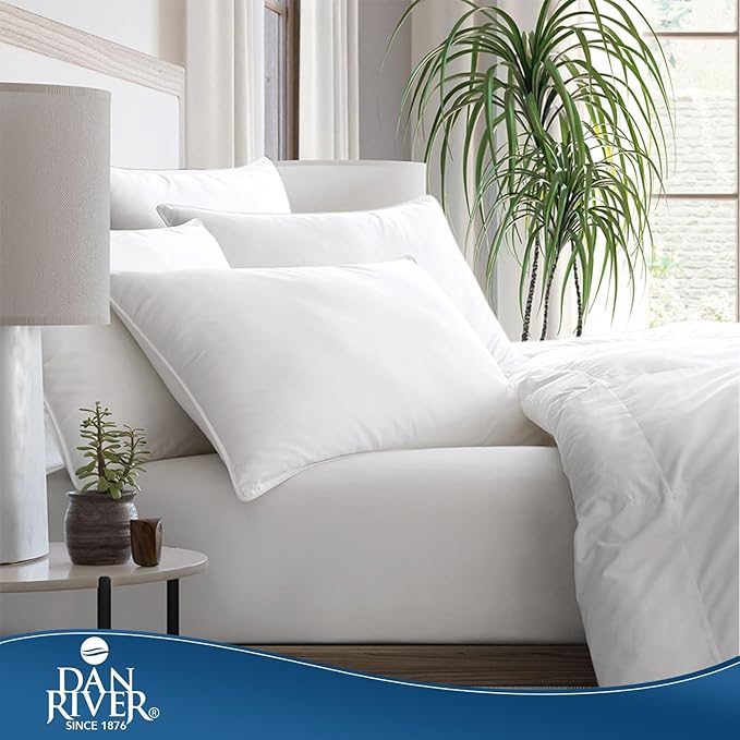 DAN RIVER Double Needle Pillows Queen (20x28), Set of 2 | White Hotel Pillows | Cooling Pillow for Side Sleepers | Back Sleeper Pillows | Best Pillows for Sleeping | Dorm Room Essentials