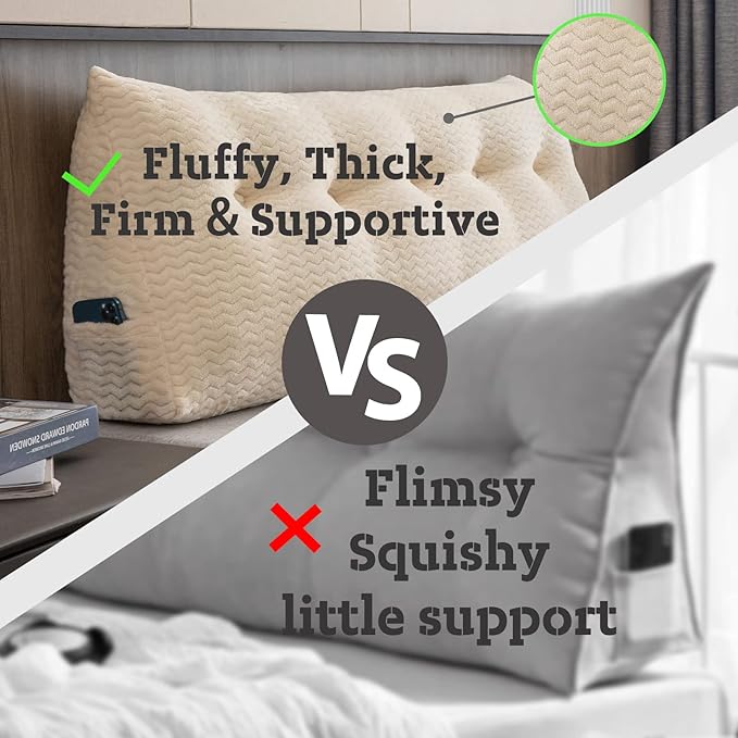 Large Bolster Triangular Headboard Wedge Backrest Positioning Support Bed Rest Reading Pillows Headboard Wedge Pillows for Day Bed Bunk Bed with Removable Cover