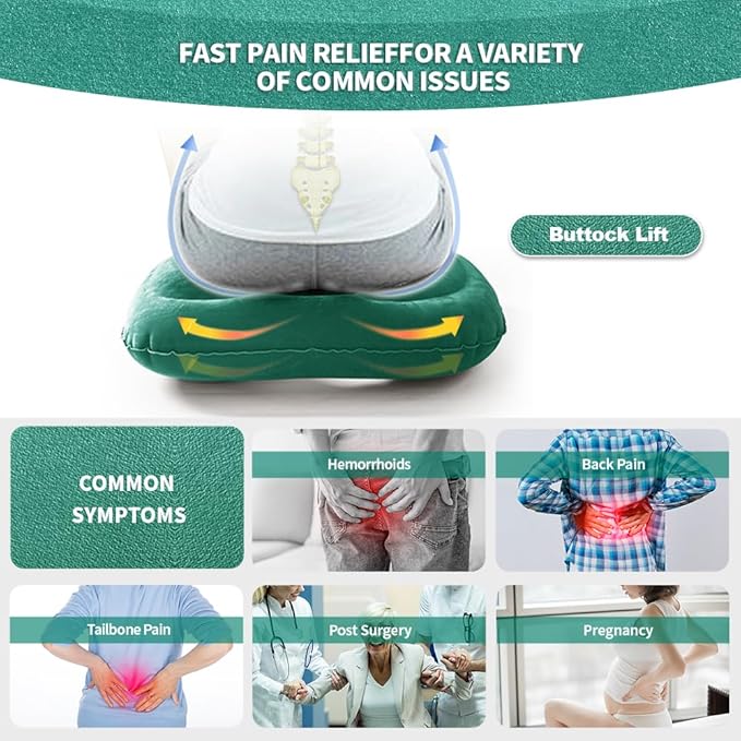 Inflatable Donut Pillow,Hemorrhoid Cushion- Excellent for Tailbone, Prostate, Sciatica, Bed sores, Postpartum Pregnancy, Post-Surgical Pain-Orthopedic Firm seat Cushion for Home, Office or car (green)
