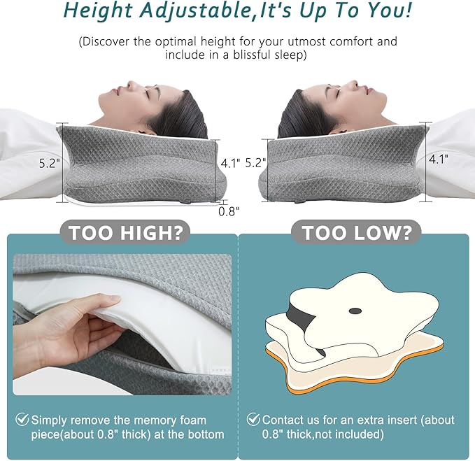 Cervical Neck Pillow for Pain Relief Sleeping, Contour Memory Foam Pillows, Ergonomic Side Sleeper Pillows for Adults, Cooling Orthopedic Neck Support Pillow for Back Stomach Sleepers