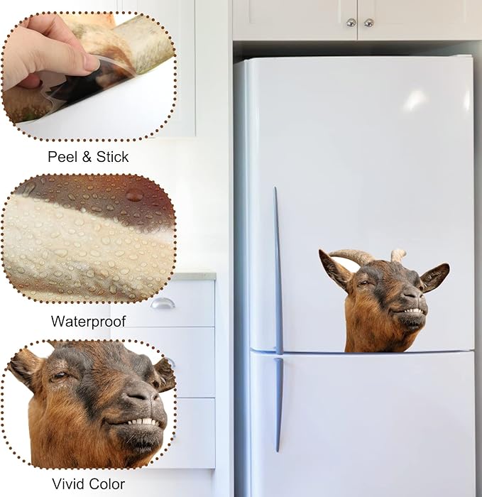 Vinyl Animal Wall Decals Peel and Stick Funny Goat Sticker Farmhouse Wall Art Decor Weird Fun Gifts for Friends Kids Room Sofa Wall Decor Cabinets Closet Sticker Car Decor