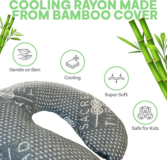 Sacred Thread Grey Travel Pillows for Airplanes, Rayon Derived from Bamboo Neck Pillow, Best Rated Travel Pillows with Cooling Memory Foam, Neck Pillows for Sleeping Travel, Airplane Headrest Pillow