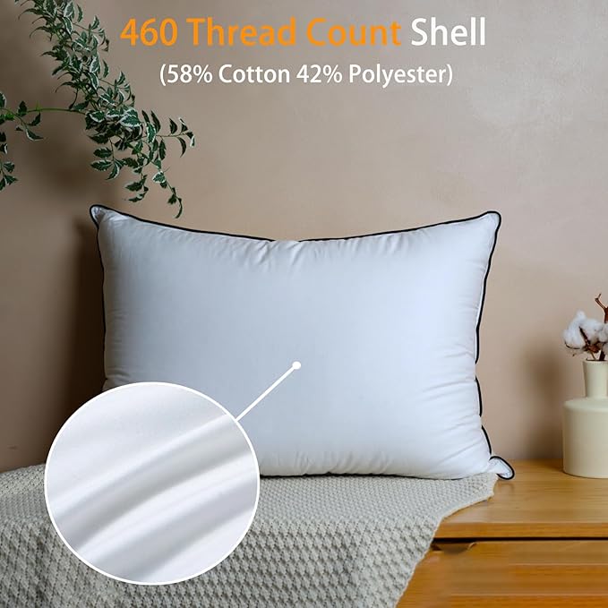 Natural Goose Down Pillows - White Down Pillow King Size - 550+ Fill Power - Soft and Support Down Bed Pillow for Back,Side,Stomach Sleepers,Pack of 1 (20" x 36")