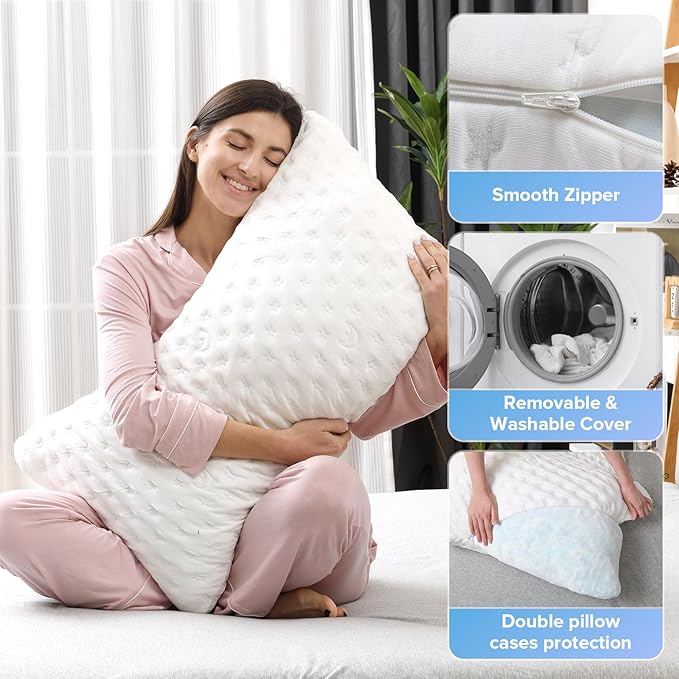 Side Sleeper Pillows for Neck and Shoulder Pain Relief, Cooling Shredded Memory Foam Bed Pillows for Sleeping, Adjustable Curved Pillow with Washable Cover Bamboo Rayon Pillow, King Size