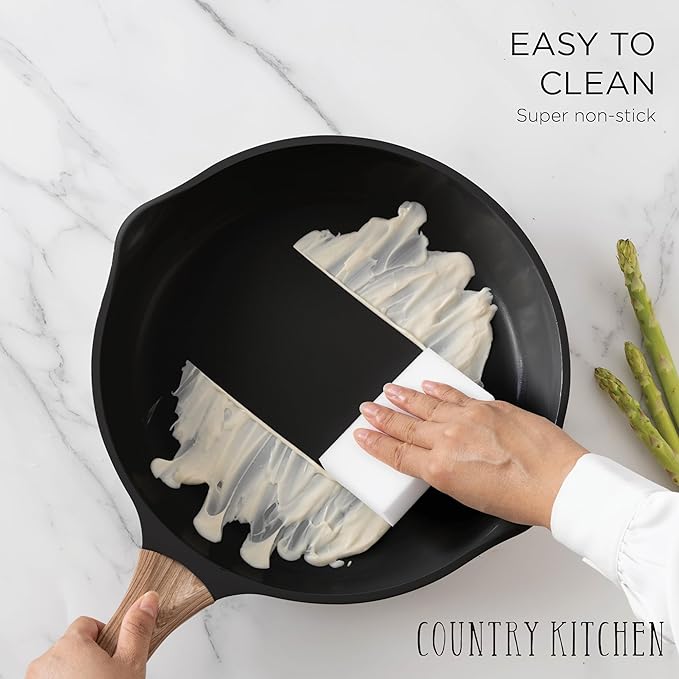 Country Kitchen Pots and Pans Set Nonstick, Cast Aluminum Kitchen Cookware Set with Utensils, 14 Pcs Non Stick Cooking Set w/Frying Pans & Saucepans