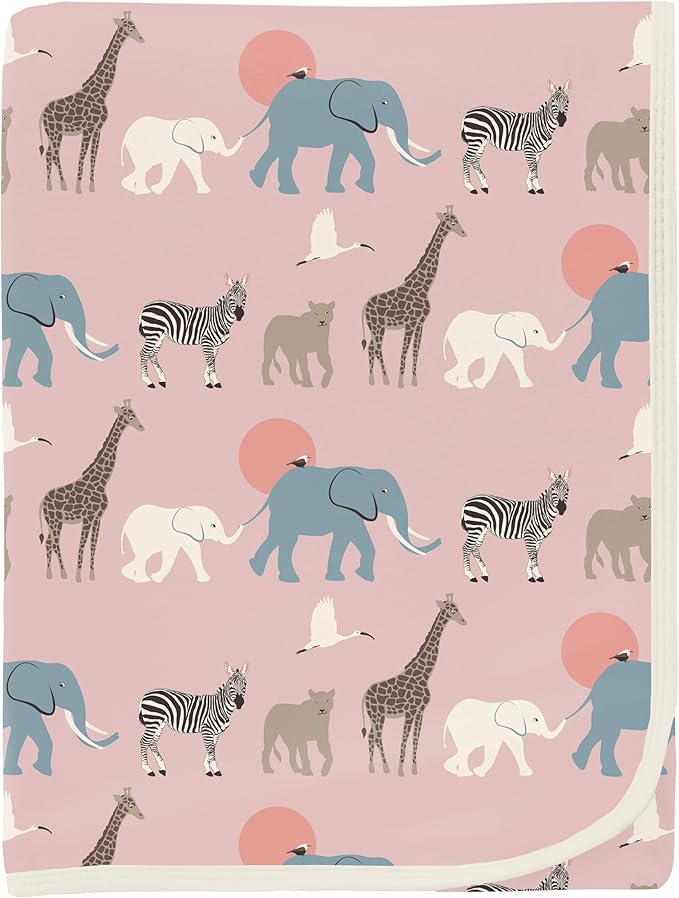 KicKee Print Swaddle Blankets, Silky Soft Baby Blanket, 40” x 29” (Baby Rose Just So Animals - One Size)