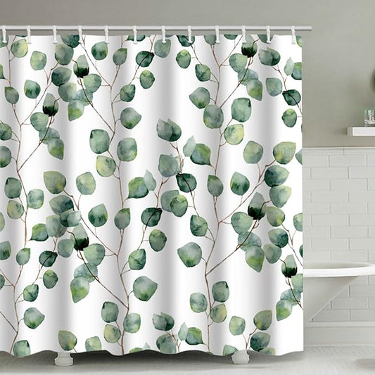 Shower Curtain Watercolor Green Floral Leaf for Bathroom Decor, 70.8" x 78.7" Waterproof Polyester Fabric Plant Shower Curtain Art Bath Curtain with 12 Hooks